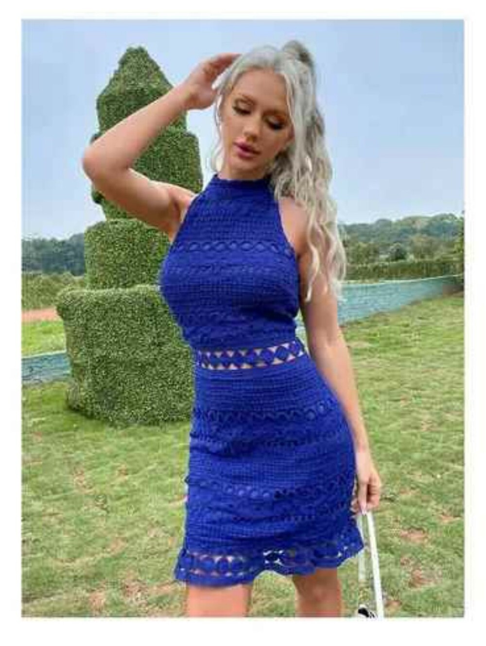 Blue Crochet Halter Mini Dress - Unbranded